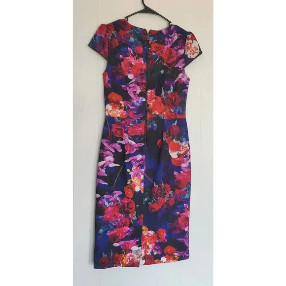 Betsey Johnson Sheath Floral Dress Sz 4 Cocktail Short Cap Sleeve Multicolor - Picture 5 of 11